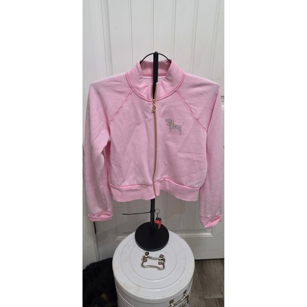 LoveShackFancy x Victoria's Secret PINK Rhinestone Zip Up Crop Sweatshirt L